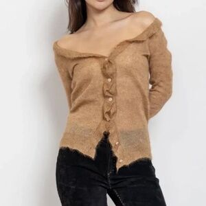 J Crew Womens Mohair Button Front Cardigan Sz S Ruffle Preppy Elegant Old Money